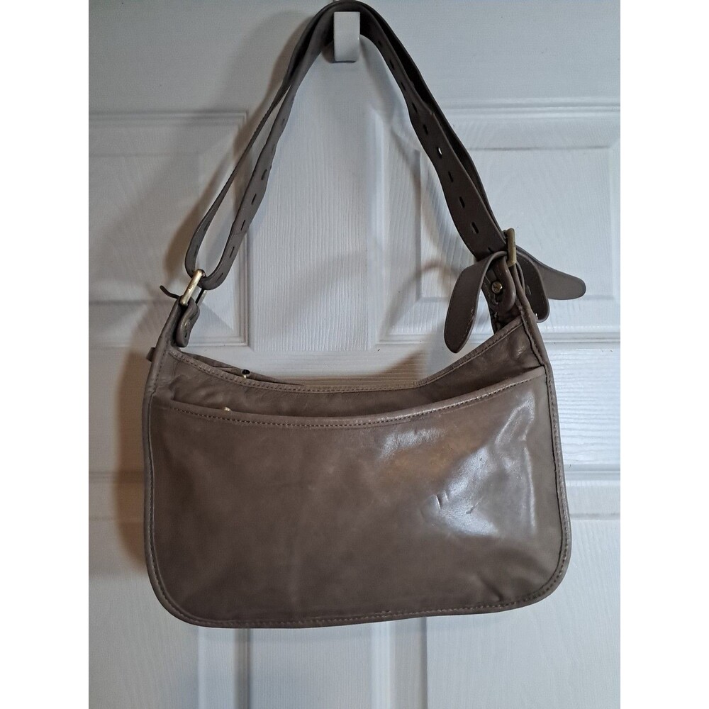 HOBO Taupe Leather Shoulder Bag with Adjustable Strap